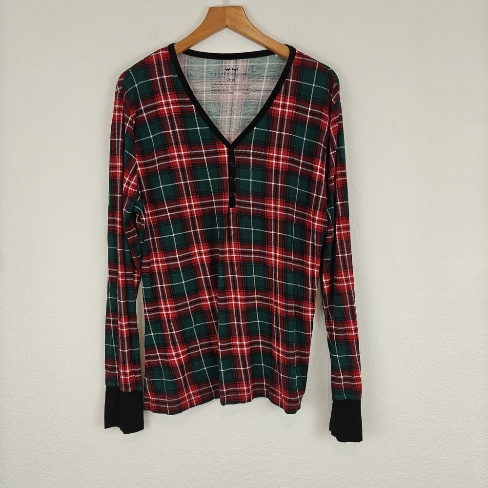 Little Sleepies Fireside Plaid Holiday red and green pajama shirt Sz LG Women's